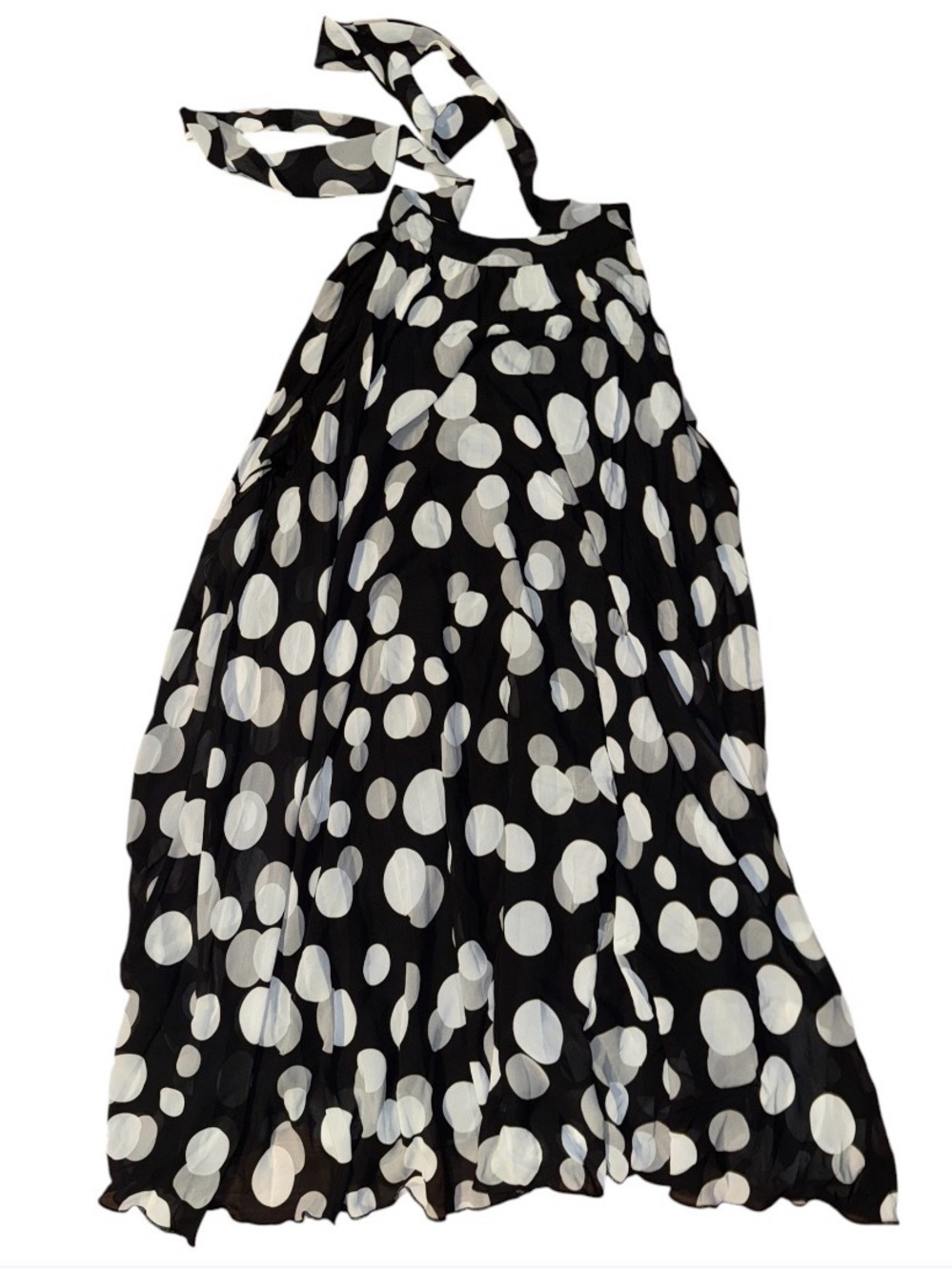Blooming Rose Woman Black & White Polka Dot Chiffon Tie-Back Dress